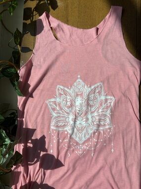 Boho Mandala Tank Top Pink Graphic Yoga Flowy Sleeveless Size Medium